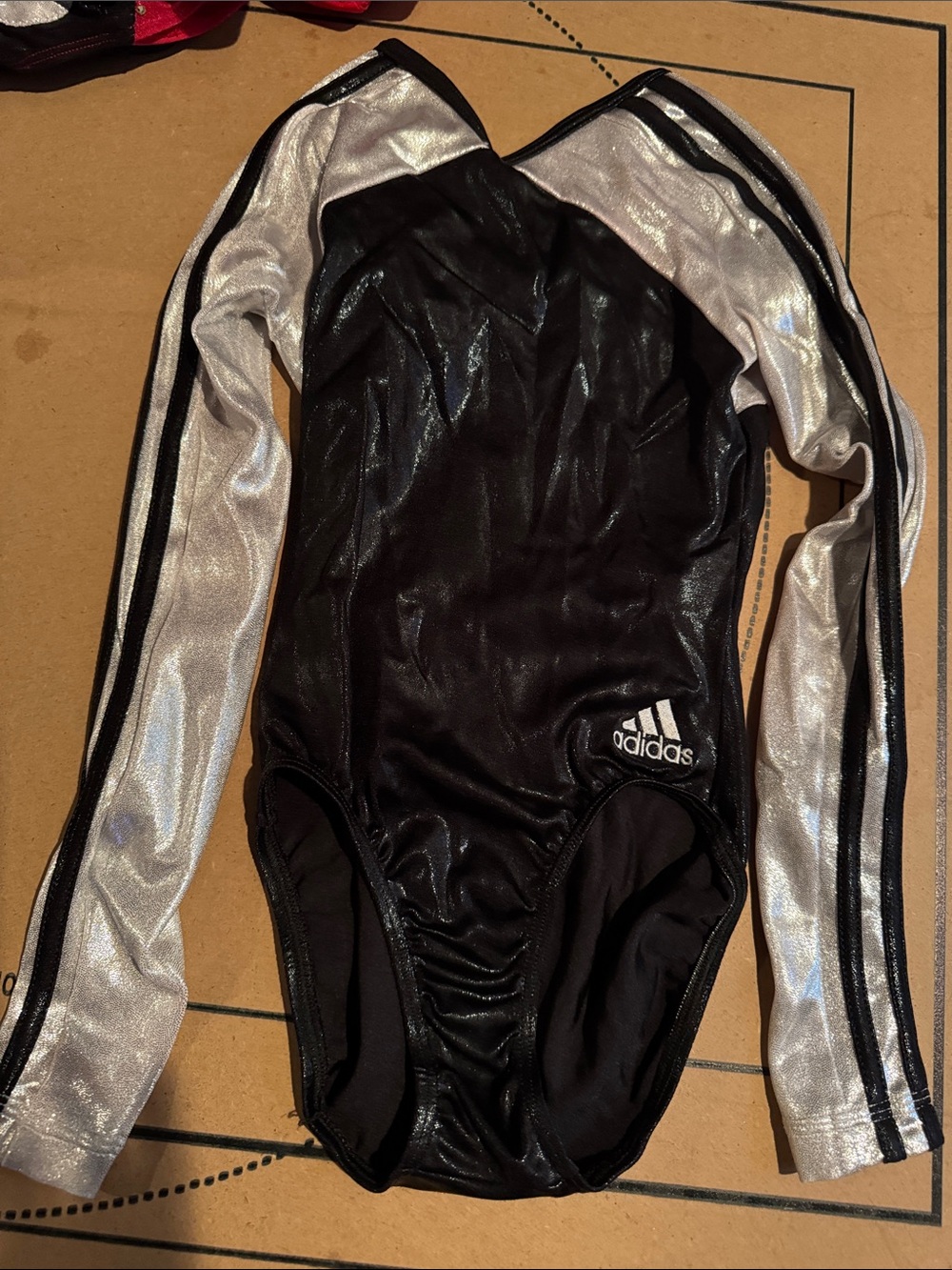 adidas Kids Black and Silver Long Sleeve Leotard Bodysuit